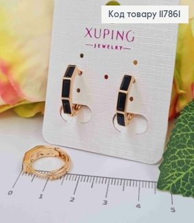Серьги кольца с тремя Черными камешками сваровски, диаметр 1,7см, Xuping 18К 117861 фото
