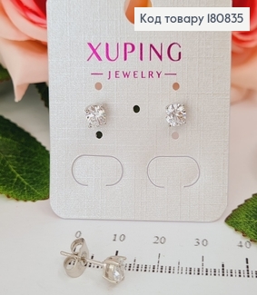 Сережки родированые гвоздики с камнем 0,5см,  Xuping 180835 фото