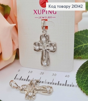Крестик родованный, двойной, с распятием и камешками, 2,5*2см, Xuping 210142 фото