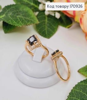 Кольцо, С квадратным, Черным камешком, Xuping 18К 170926 фото