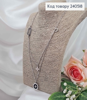 Ланцюжок подвійний, срібного кольору, з круглою підвіскою Van Cleef, 40+5см, сталь Stainless Steel 240518 фото