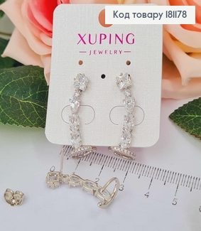 Серьги родваные, гвоздики + кафы, "Ручеек из камней", 3см, Xuping 181178 фото