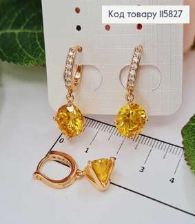 Серьги кольца 1см, С подвеской, желтым большим камешком 9мм, Xuping 18K 115827 фото