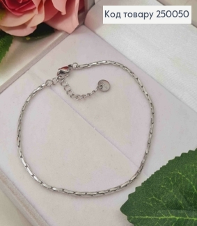 Браслет серебряного цвета, ширина 2мм, длина 19+3см, сталь Stainless Steel 250050 фото