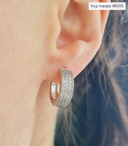 Серьги кольца 1,5см, с тремя рядами камней, Xuping 181005 фото 2