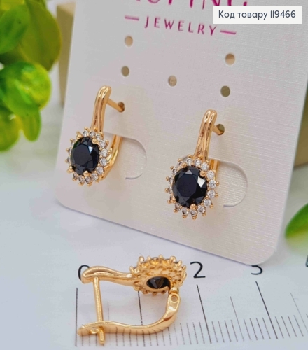 Серьги "Джейн" с черным камнем, 1,6см, английская застежка, Xuping 18К. 119466 фото 2