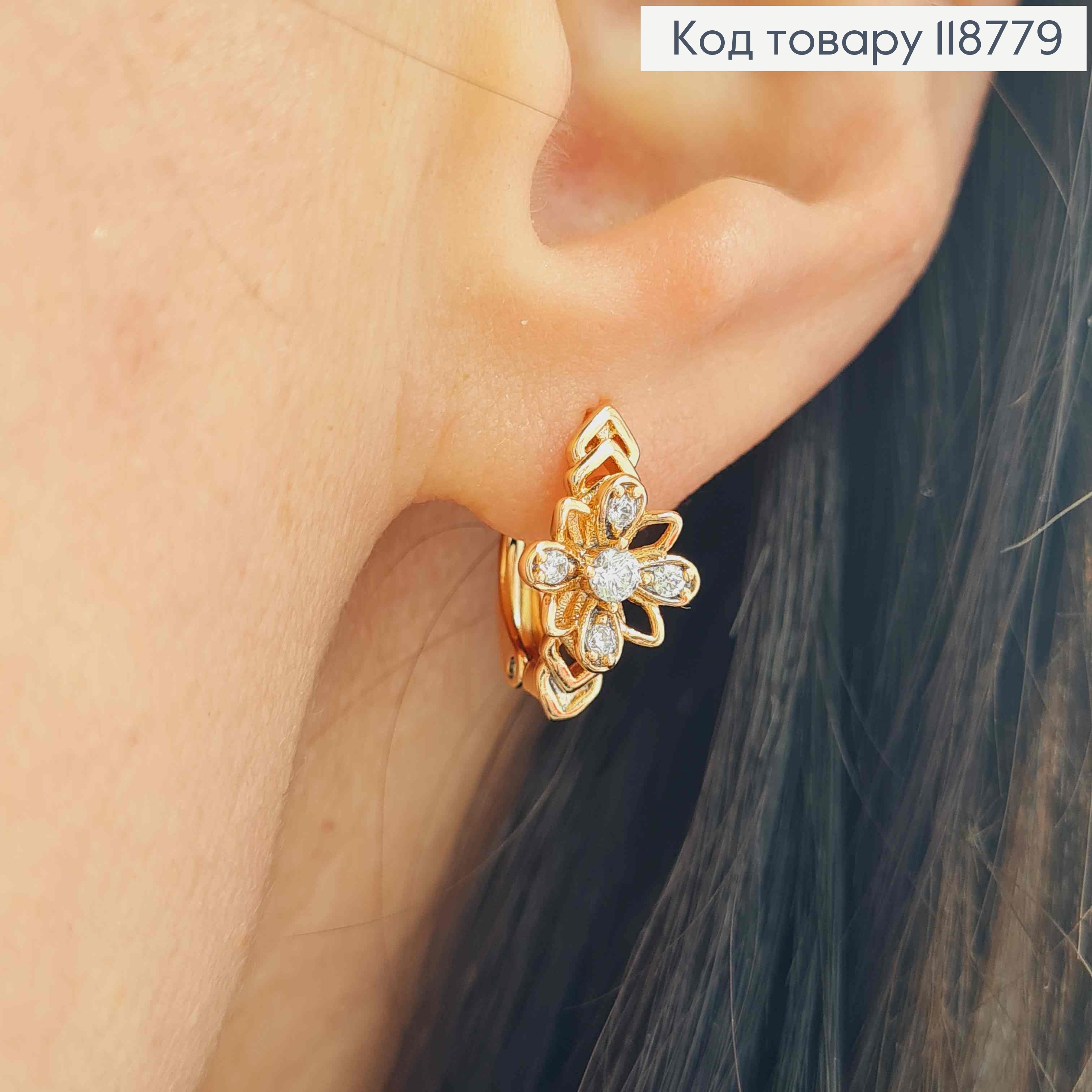 Серьги "Ажурный Цветок" с Блестящими камешками, 1,5см, английская застежка, XUPING 18K 118779 фото 3