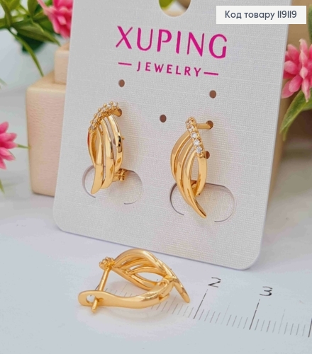 Серьги "Крылья" украшены Блестящими камешками, 1,7см, английская застежка, XUPING 18K 119119 фото 2