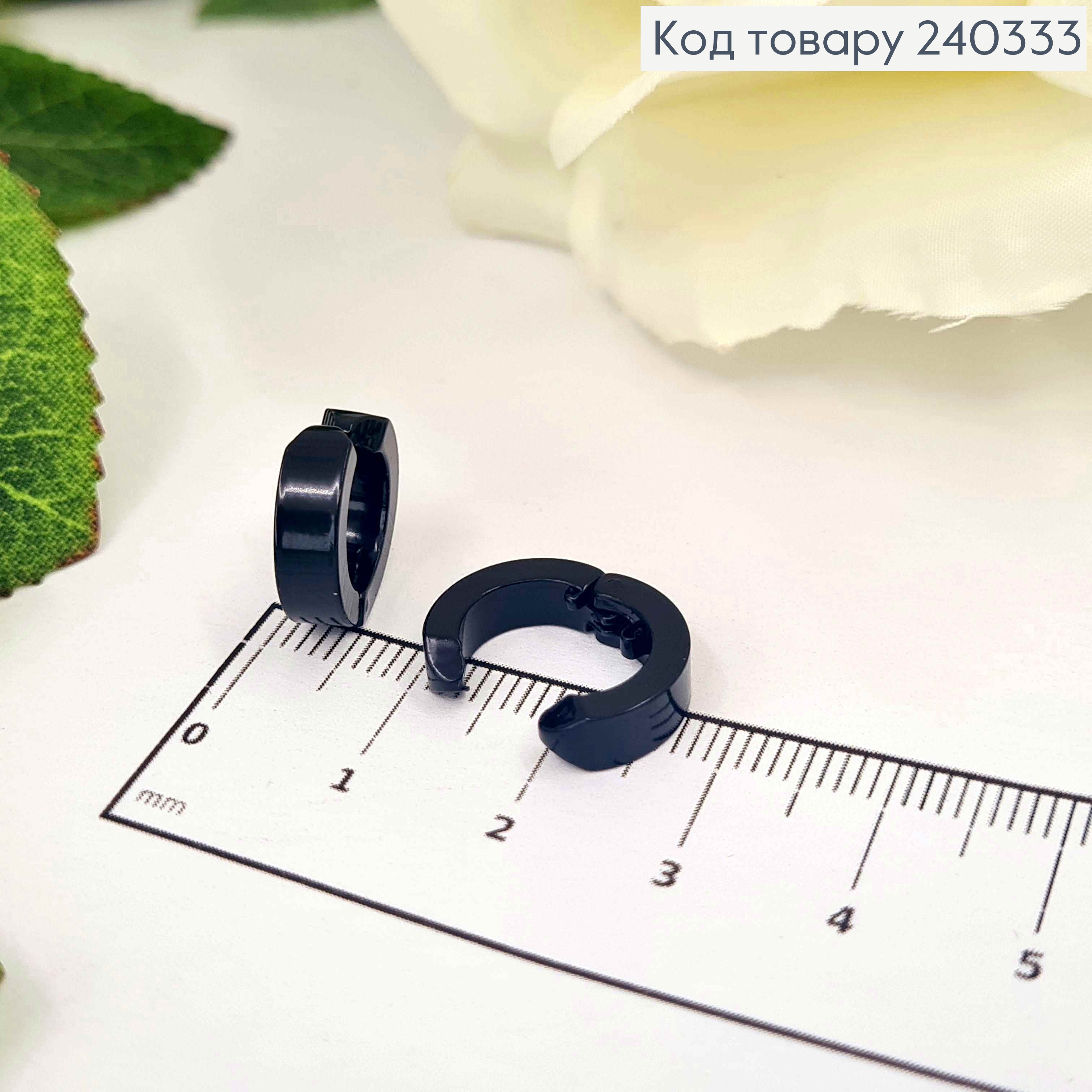 Серьги кольца, клипсы, черные, диам. 1,5 см, Сталь Stainless steel 240333 фото 1