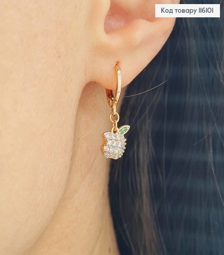 Серьги кольца 1см, с подвеской Яблочки в камешках, 1,1см, Xuping 18K 116101 фото 2