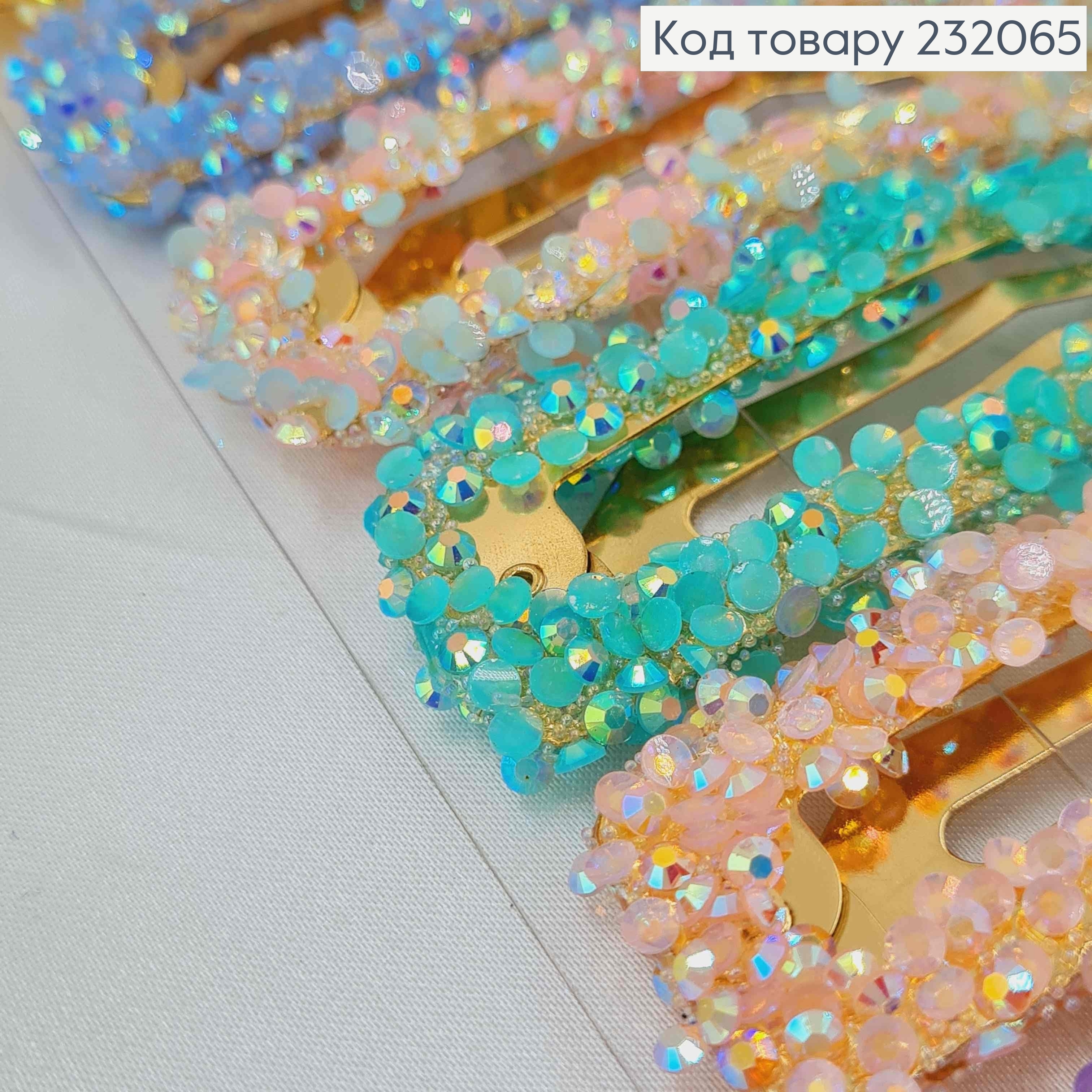 Заколка тік-так, прямокутна в блискітках та камінцях, кольори в асорт. 8см 232065 фото 2