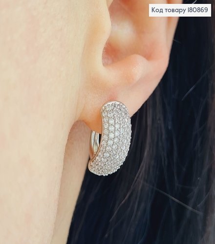 Сережки родированые "Розкошные" с камнями (англ.застежка), 1,5*0,7см, Xuping 180869 фото 2