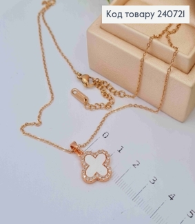 Ланцюжок мідного кольору, з підвіскою Van Cleef з Перламутровою емаллю, 40+5см,сталь Stainless Steel 240721 фото