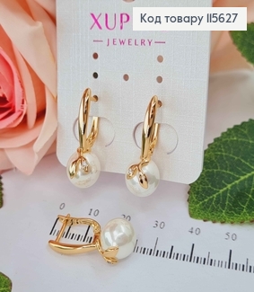 Сережки 2,5см з перлинкою та листочком, англ. заст. Xuping 18K 115627 фото