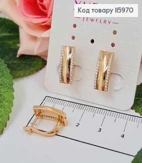Серьги пластинки с камешками на гранях 1,5см, англ. зам. Xuping 18K 115970 фото