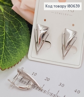 Сережки родированые, двойной треугольник с английской застежкой, 2см, Хuping 180639 фото