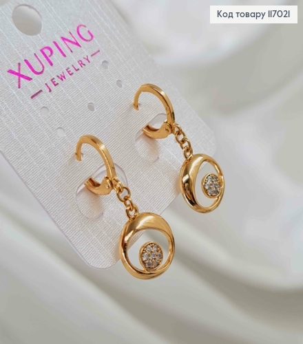 Сережки кільця 1см, з підвіскою, кільцем з камінцями, 1,8см, Xuping 18К  117021 фото 2