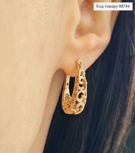 Сережки "Овальні" Ажурні, 2,1см, застібка кільця, Xuping 18K 118744 фото 2