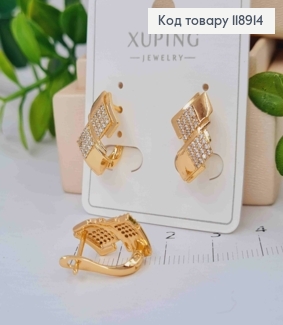 Серьги "Фигурные" с Блестящими камешками, 1,6см, английская застежка, Xuping 18K 118914 фото