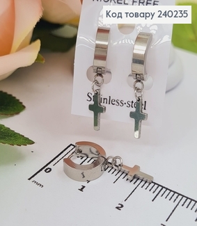 Серьги кольця 1,2см Крестики серебряного цвета 1,2*0,6см, Stainless Steel 240235 фото