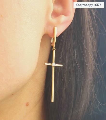 Серьги с подвесками Крестиками с камешком, 4*1,5см, англ. зам. Xuping 18K 116177 фото 2