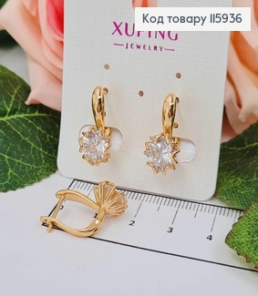 Сережки "Цвіт" з білим камінцем, 2см, англ. заст. Xuping 18K 115936 фото