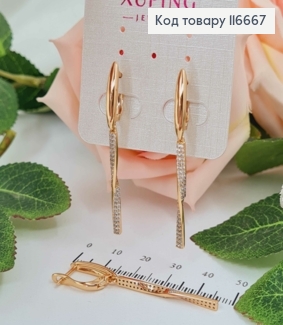 Серьги с длинной крученой подвеской в камешках, 4,5см, англ. зам. Xuping 18K 116667 фото