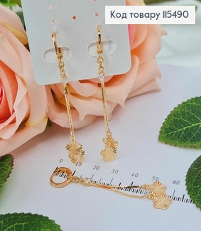 Сережки кільця 1см, з підвіскою з плоскою квіточкою, 4см Xuping 18K 115490 фото