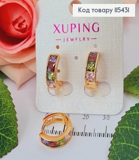 Сережки кільця, з кольоровими камінцями темних тонів, 1,5*0,5см Xuping 18K 115431 фото