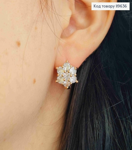 Серьги кольца "Цветочек" из Блестящих камешков, 1,6см, Xuping 18K 119636 фото 3