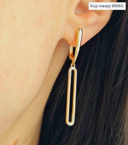 Серьги с овальной подвеской в Блестящих камнях, дл. 1,8+2,8см, английская застежка, Xuping 18К 119660 фото 2