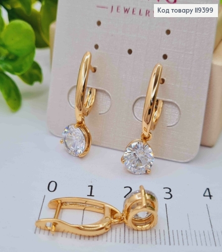 Серьги с подвесным Блестящим камнем, 1,7+0,8см, английская застежка, Xuping 18К 119399 фото 3