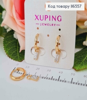 Серьги кольца 1см, с подвеской прямоугольным камешком 6мм, Xuping 18K 116557 фото