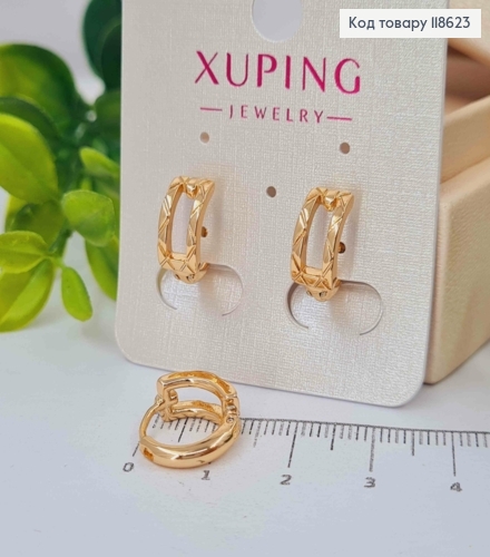 Серьги кольца с резьбой, ширина 6мм, диаметр 1,4см, Xuping 18К. 118623 фото 2