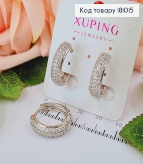 Серьги кольца родованые 2см, с тремя рядами камешков, Xuping 181015 фото