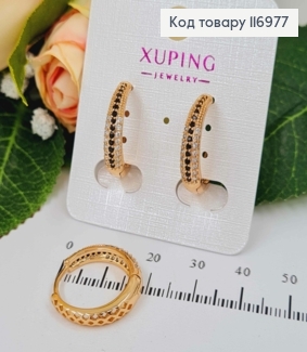 Серьги кольца 2см, в черных и белых камешках, Xuping 18K 116977 фото