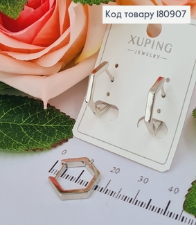 Сережки родированые кольца Шестиугольник, 1,5*0,3см, Xuping 180907 фото