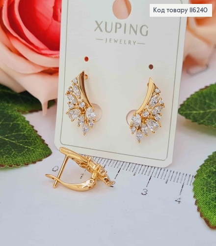 Серьги, "Крылья Голубки" в камешках, 1,7см, англ. застежка. Xuping 18K 116240 фото 2