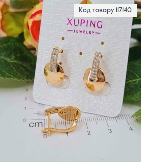 Серьги "АСТОРИЯ" с круглой пластинкой и вставкой из камней, 1,7*1,1см (англ.зам), XUPING 18K 117140 фото