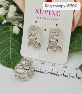 Серьги кольца родовые, 1,5 см, косичка с камнями, шир.8мм, Xuping 181300 фото