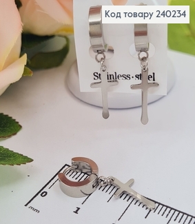 Серьги кольца 1,2см Крестики серебряного цвета 1,8*1см, Stainless Steel 240234 фото