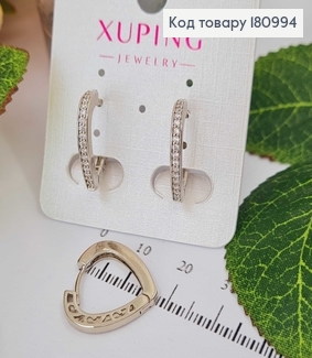 Серьги кольца родованные, в виде сердечек, с камешками, 1,8см. Xuping 180994 фото