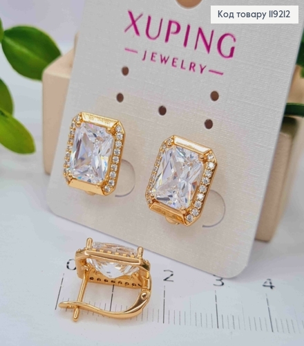 Серьги с Большим Блестящим Камнем, 1,4см, английская застежка, Xuping 18K 119212 фото 3