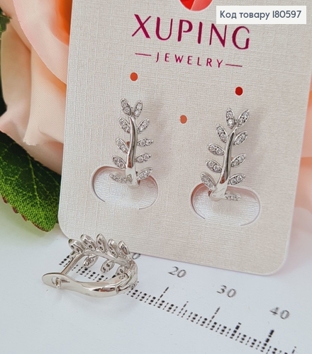 Серьги родированые 1,5*0,9см , Листики с камнями Xuping 180597 фото 2