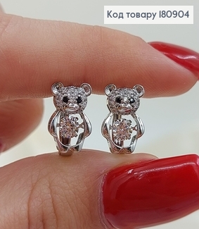 Сережки родированые "Мишка" с подвижным камнем (англ.застежка), 1,3*0,8см, Xuping 180904 фото