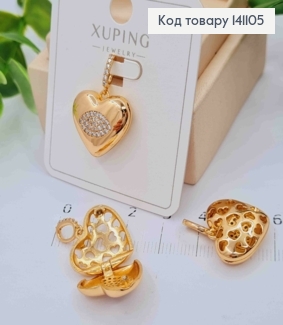 Открывающийся кулон "Сердце" с Блестящими камешками, 1,6см, Xuping 18К 141105 фото