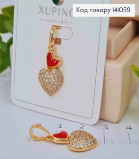 Кулон "СЕРДЦА" с Красной эмалью и Блестящими камешками, 2,1см, Xuping 18К 141059 фото