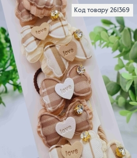 Набір резинок (20шт), БАНТИКИ з камінчиком та "Love", Пастельні кольори, резинка 3см, бантик 4*3см 261369 фото