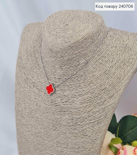 Ланцюжок з Червоною підвіскою Van Cleef,  43+5см, Срібного кольору, сталь Stainless Steel 240706 фото 2
