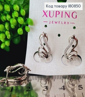 Сережки родированые "Перья" с камнями (англ.застежка), 1,5*0,8см, Xuping 180850 фото